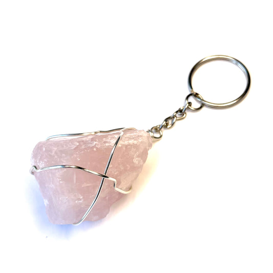 Raw Rose Quartz Wire Wrapped Key Chain