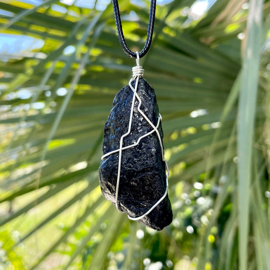 Raw Black Tourmaline Wire Wrapped Pendant