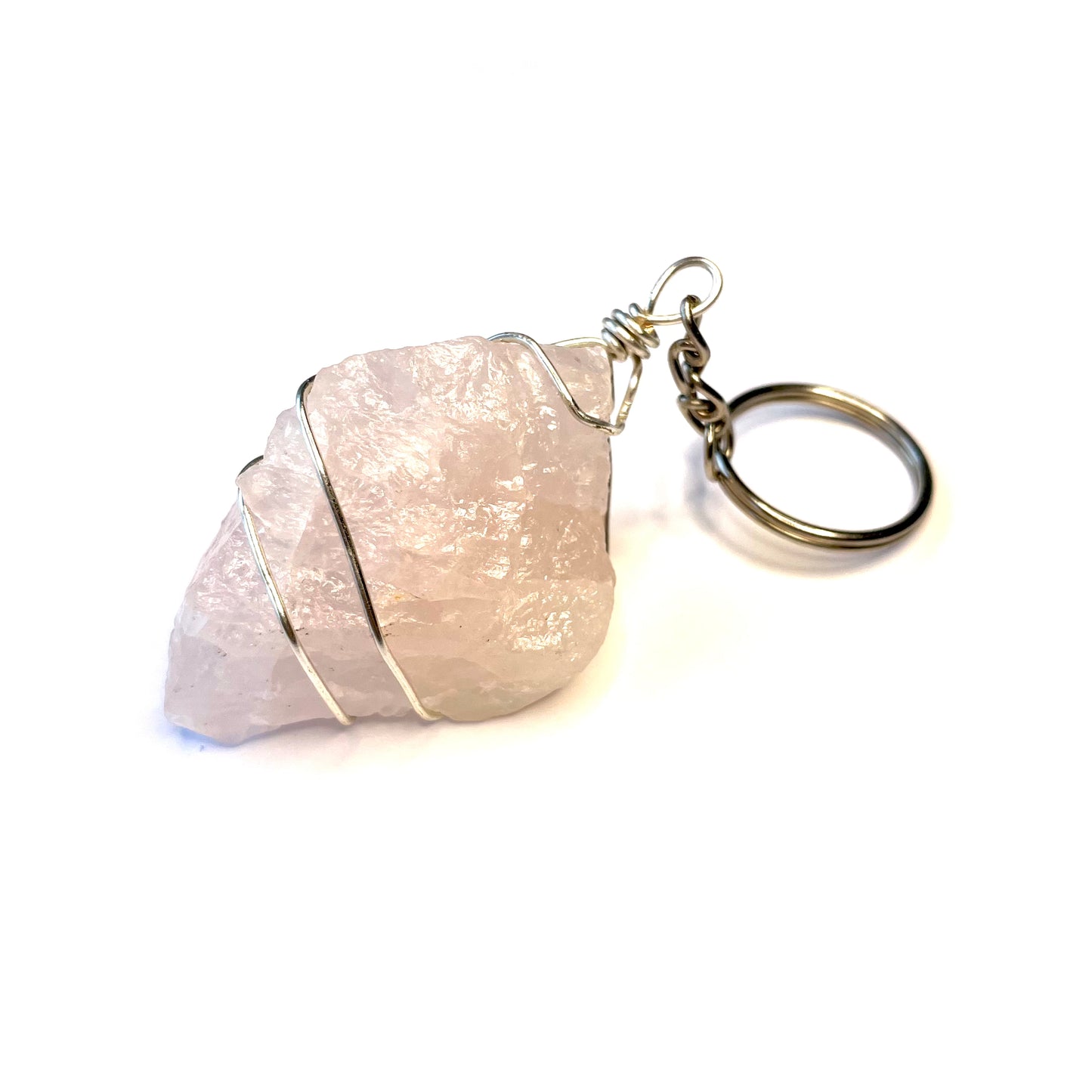 Raw Rose Quartz Wire Wrapped Key Chain