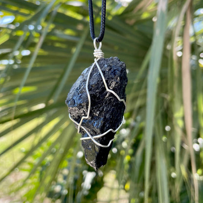 Raw JUMBO Black Tourmaline Wire Wrapped Pendant