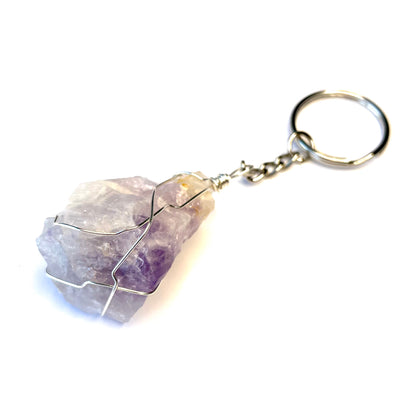 Raw Amethyst Wire Wrapped Key Chain