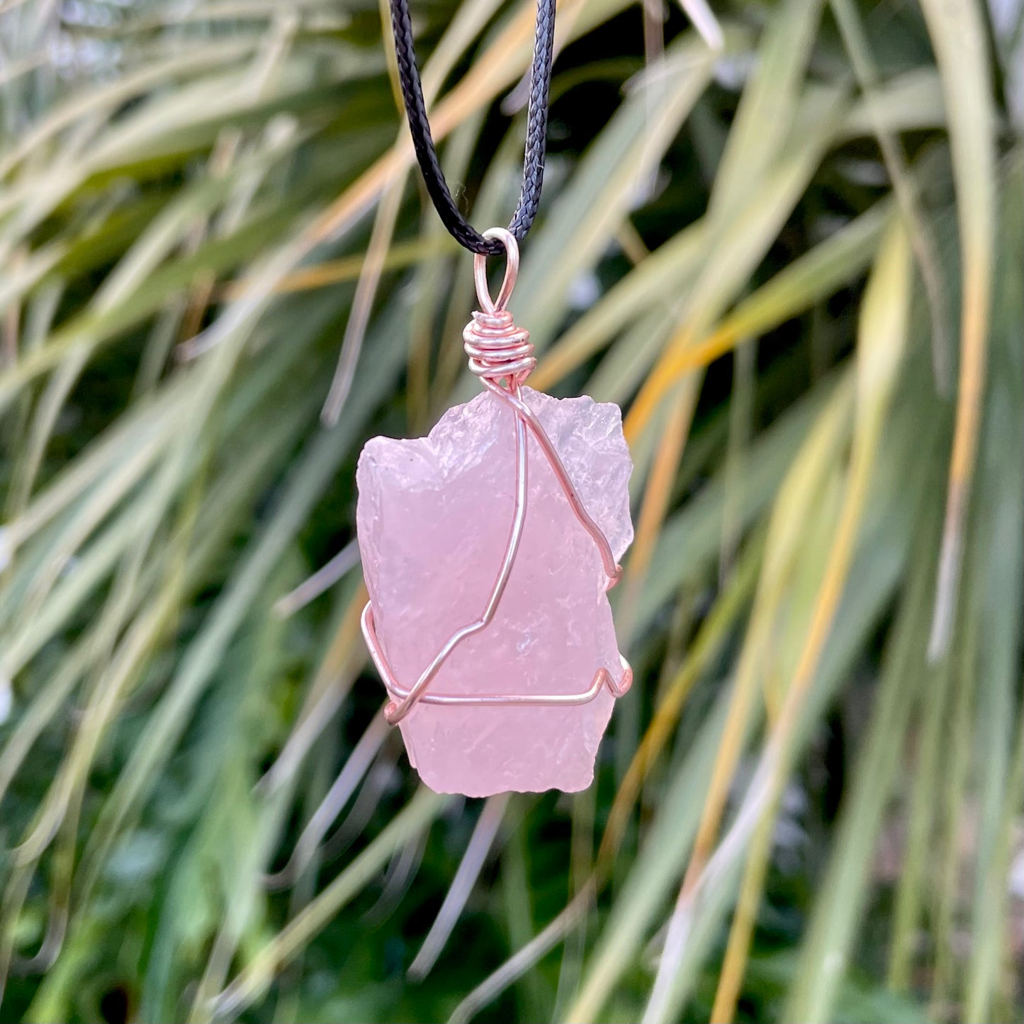 Raw Rose Quartz Wire Wrapped Pendant