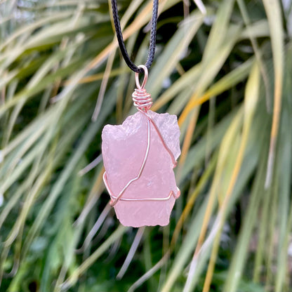 Raw Rose Quartz Wire Wrapped Pendant