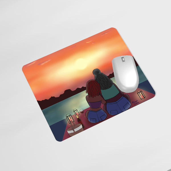 Love Of My Life Mouse Pad - Black Lesbian Art Two Women Watching Sunset - Morgan Cerese Art