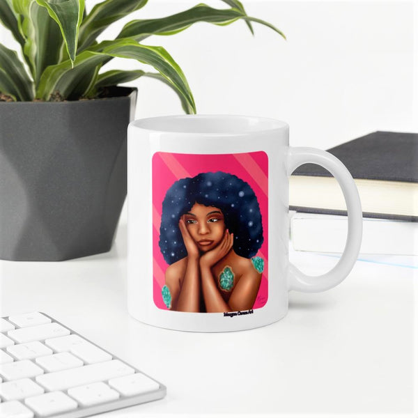 Luminous 11oz 15oz Mug - Beautiful Black Woman With Galaxy Afro Hair - Morgan Cerese Art