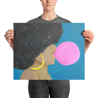 Afro Pop Photo Paper Poster - Melanin Natural Hair Bubble Gum Queen - Morgan Cerese Art