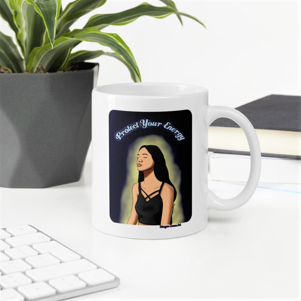 Protect Your Energy (Version 2) Mug - Spiritual Good Vibes Meditation Art - Morgan Cerese Art