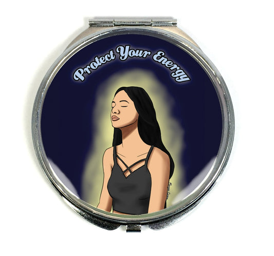 Protect Your Energy Compact Mirror - Spiritual Good Vibes Meditation Art - Morgan Cerese Art