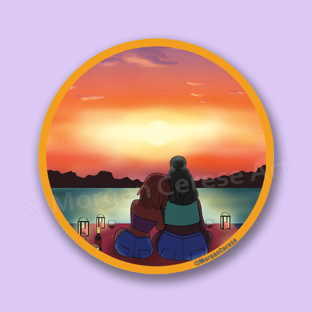 Love Of My Life Sticker - Black Lesbian Art Two Women Watching Sunset - Morgan Cerese Art