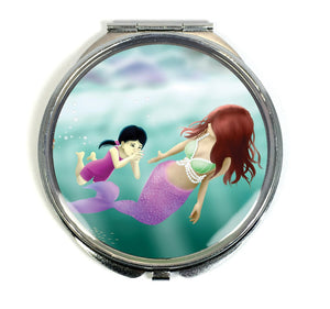 Swimming Lesson Compact Mirror - Mermaid Little Girl Koi Fish Artwork - Morgan Cerese Art