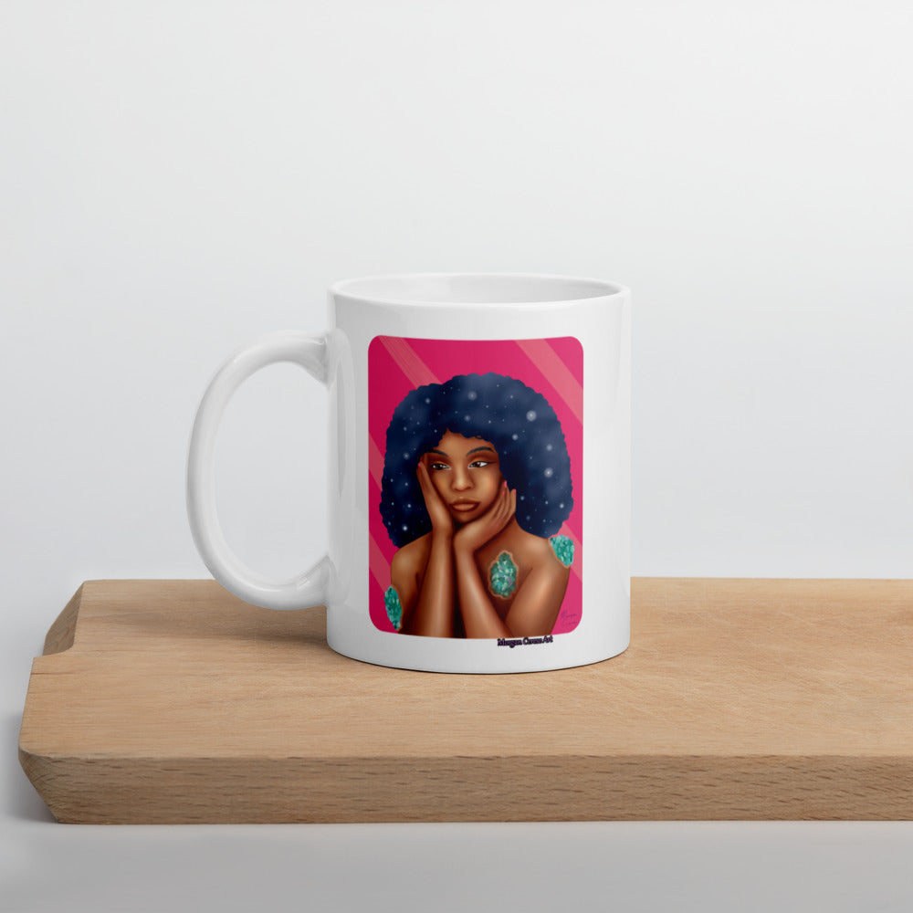 Luminous 11oz 15oz Mug - Beautiful Black Woman With Galaxy Afro Hair - Morgan Cerese Art