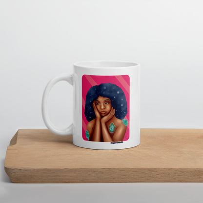 Luminous 11oz 15oz Mug - Beautiful Black Woman With Galaxy Afro Hair - Morgan Cerese Art