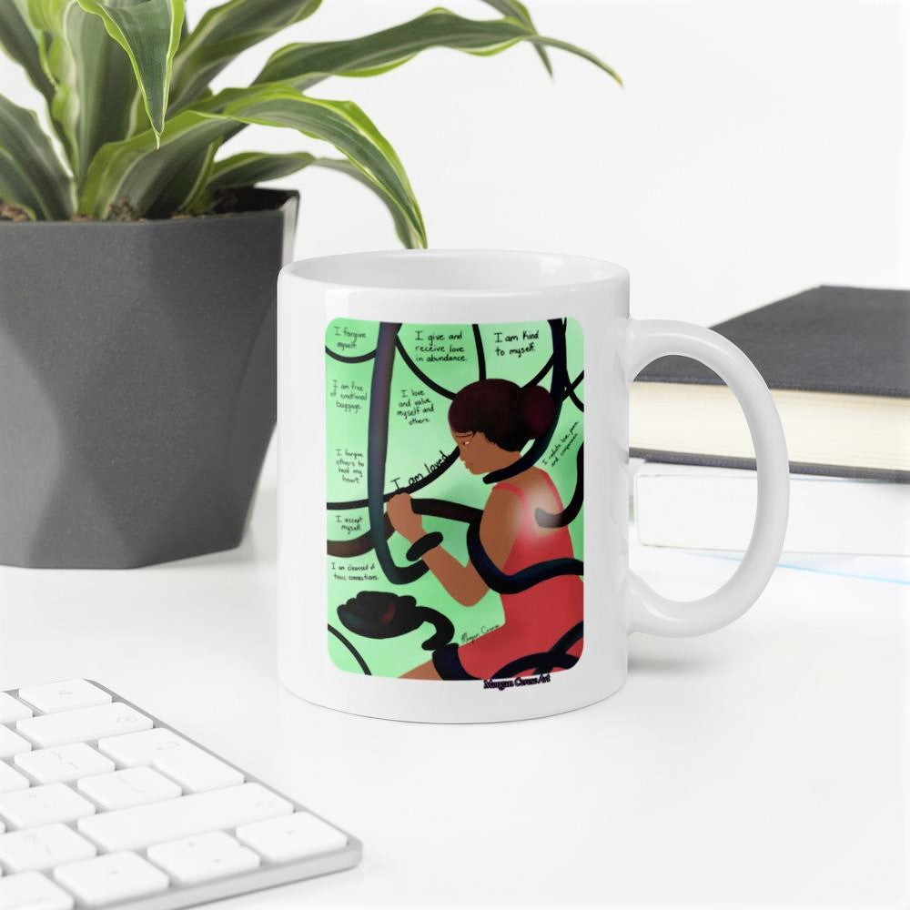 Heart Chakra - Anahata - Healing Art & Affirmation Mug - Morgan Cerese Art