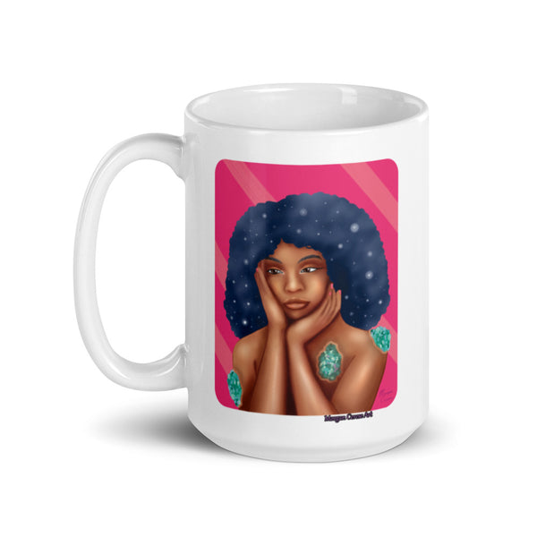Luminous 11oz 15oz Mug - Beautiful Black Woman With Galaxy Afro Hair - Morgan Cerese Art
