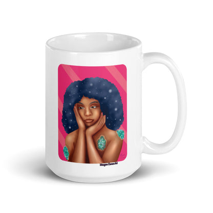 Luminous 11oz 15oz Mug - Beautiful Black Woman With Galaxy Afro Hair - Morgan Cerese Art