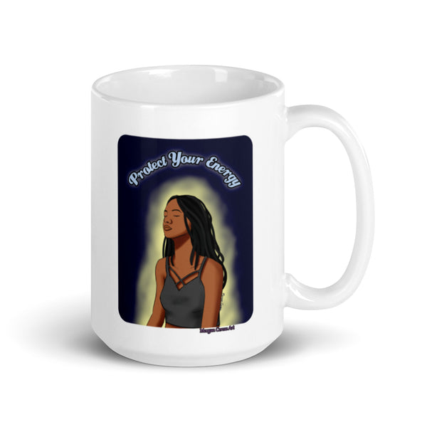 Protect Your Energy (Version 1) Mug - Black Woman With Locs Meditation Art - Morgan Cerese Art